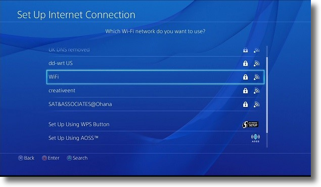 Step 6: If you're using Wi-Fi, your PS4 will scan for nearby networks. Choose your Wi-Fi network and enter your password if necessary.